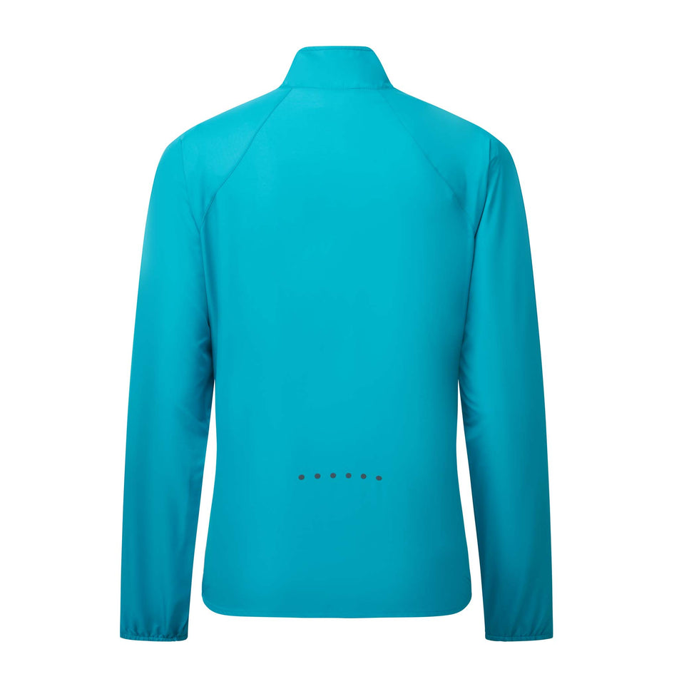 Back view of a Ronhill Women's Core Jacket in the Azure/Bright White colourway (8159243108514)