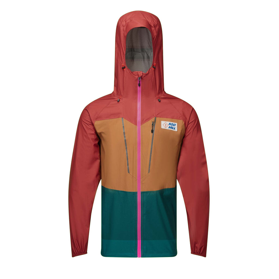 Front view of a Ronhill Men's Tech Fortify Jacket in the Jam/Deep Lagoon/Copper colourway (8032230015138)