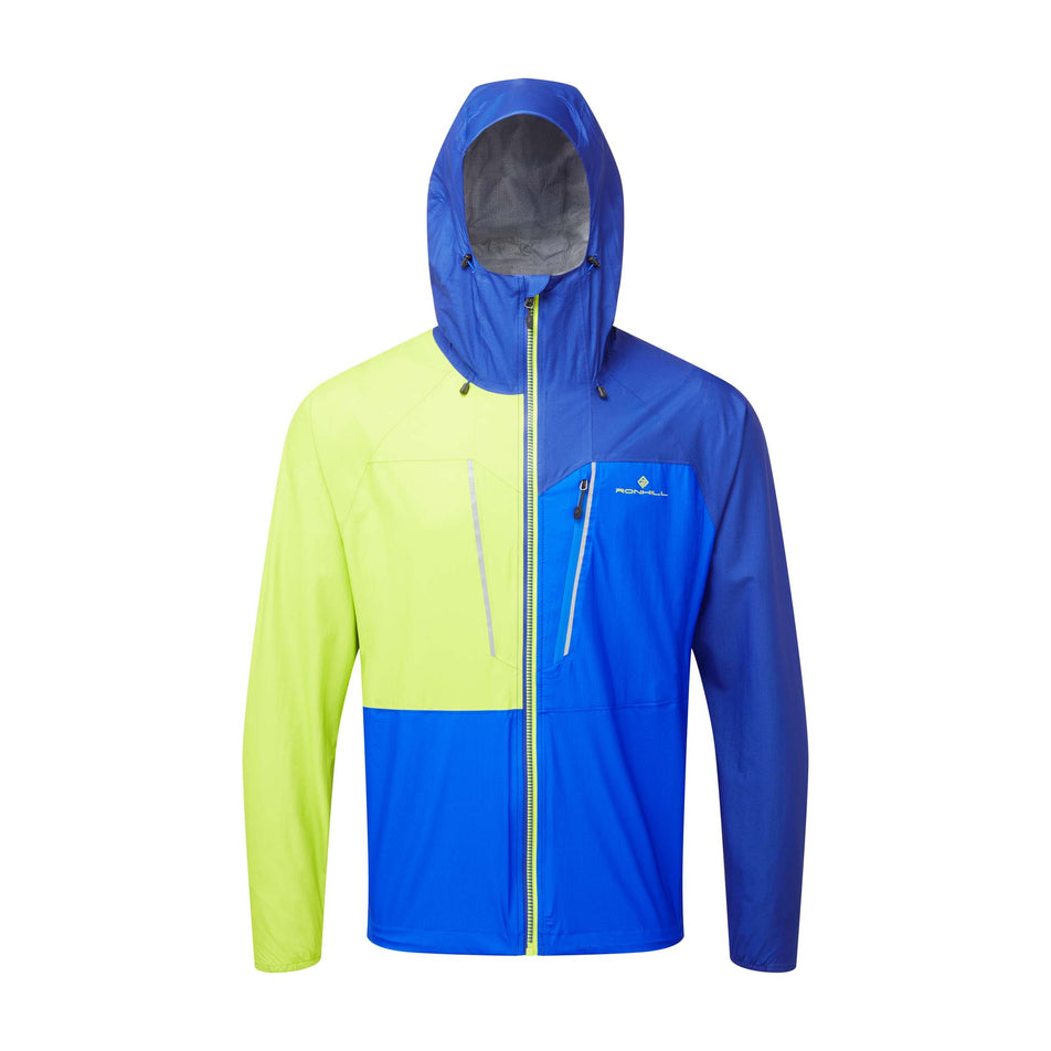 Front view of a Ronhill Men's Tech Fortify Jacket in the Ocean/Citrus colourway (8160892911778)