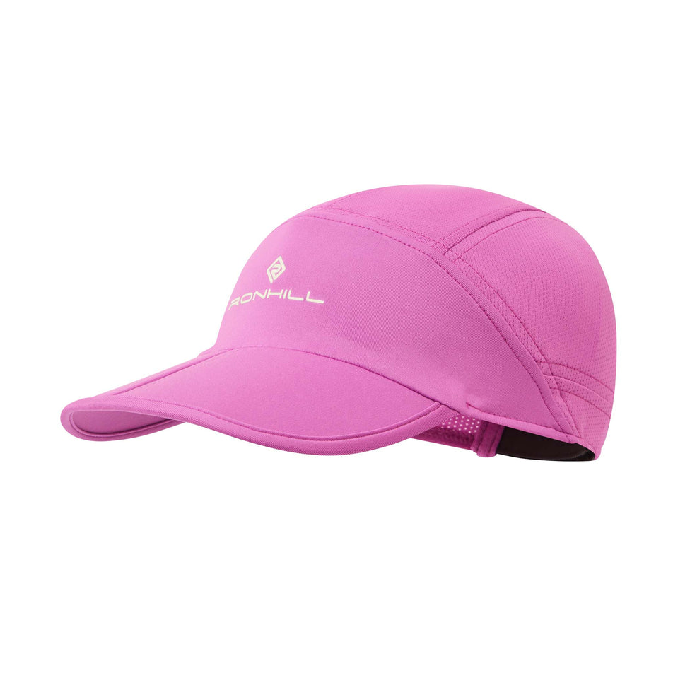 Angled front view of a Ronhill Unisex Air-Lite Split Cap in the Fuchsia/Honeydew colourway (8160950616226)