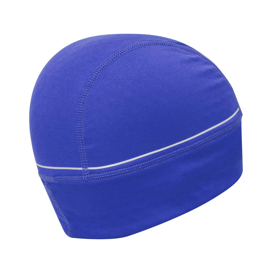 Angled back view of a Ronhill Unisex Prism Beanie in the Cobalt/Thistle colourway (8033737769122)