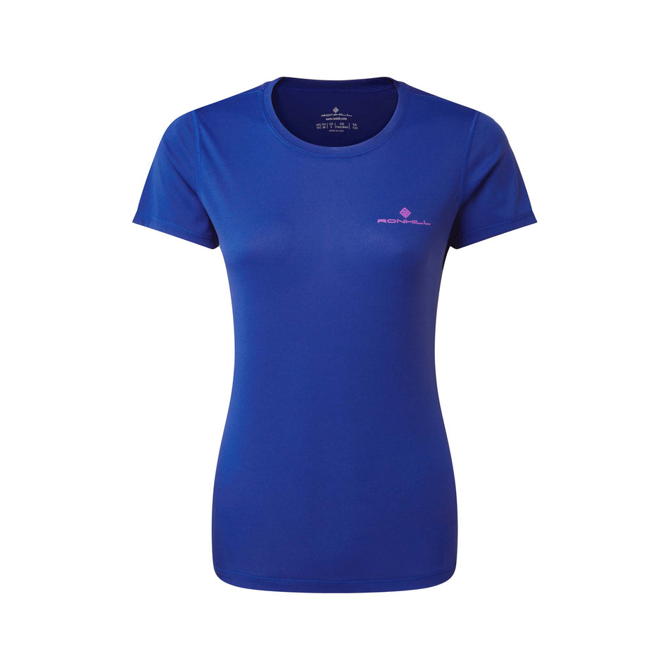 Front view of a Ronhill Women's Core S/S Tee in the Dark Cobalt/Thistle colourway (8047488729250)