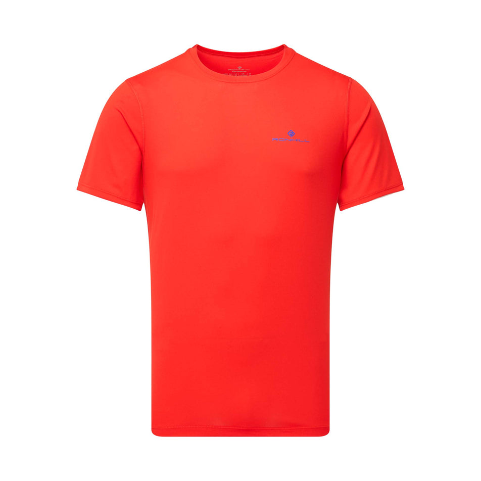 Front view of a Ronhill Men's Core S/S Tee in the Flame/Cobalt colourway (8048144285858)