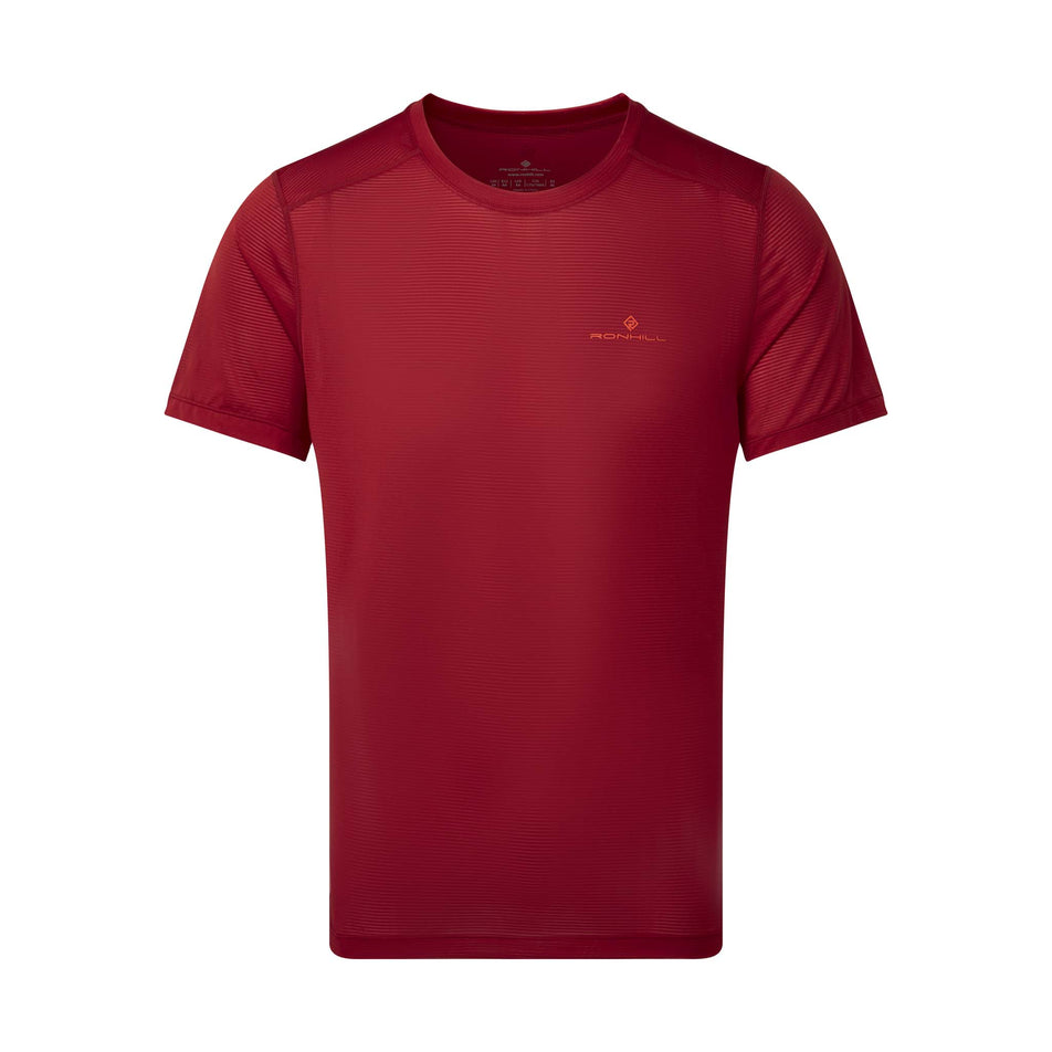 Front view of a Ronhill Men's Tech S/S Tee in the Jam/Flame colourway (8048107978914)