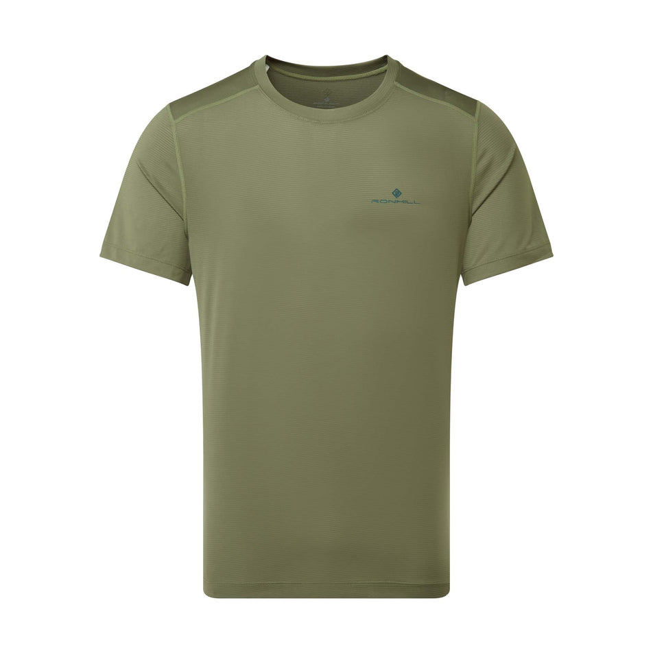 Front of a Ronhill Men's Tech S/S Tee in the Woodland/Deep Lagoon colourway. (8032261898402)