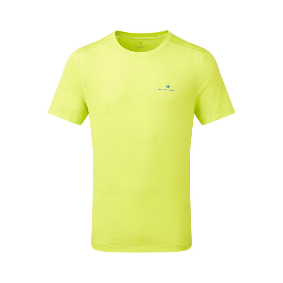 Front view of a Ronhill Men's Tech S/S Tee in the Citrus/Azurite colourway (8160881279138)