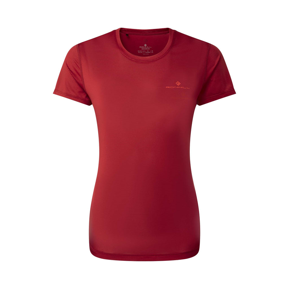 Front view of a Ronhill Women's Tech S/S Tee in the Jam/Flame colourway (8047387181218)