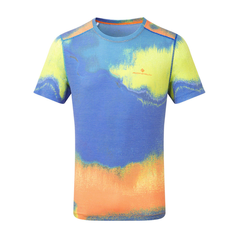 Front view of a Ronhill Men's Tech Golden Hour Tee in the Multi Rave colourway (8160879149218)