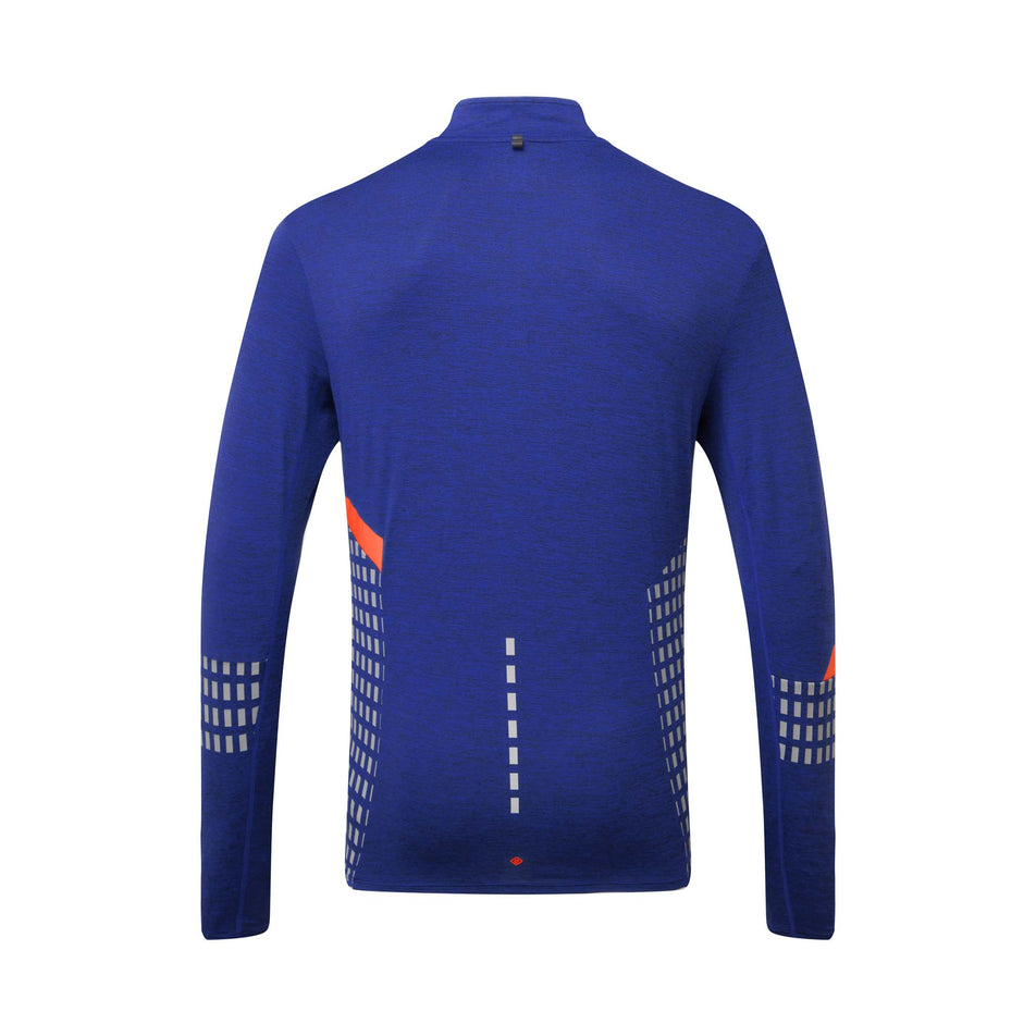 Back view of a Ronhill Men's Tech Afterhours 1/2 Zip Tee in the Cobalt Marl/Flame/Reflect colourway. (8032204390562)