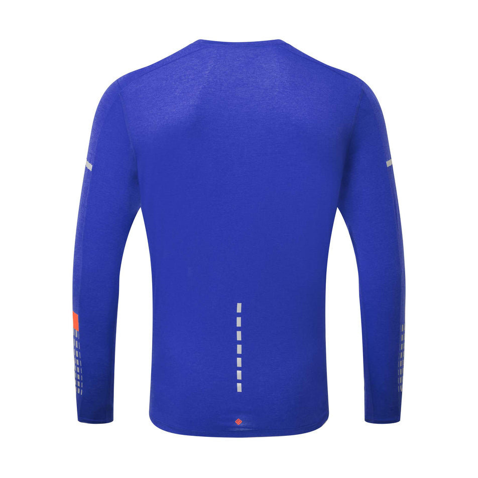Back view of a Ronhill Men's Tech Afterhours L/S Tee in the Cobalt/Flame/Reflect colourway (8047874408610)