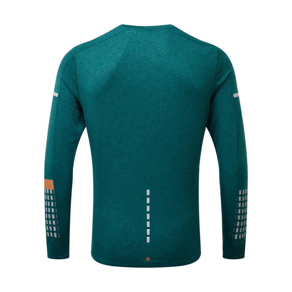 Back view of a Ronhill Men's Tech Afterhours L/S Tee in the Deep Lagoon/Copper Reflect colourway (8048083337378)