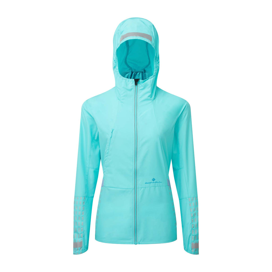 Front view of the Ronhill Women's Tech Afterhours Jacket in the Aquamint/Reflect colourway (8160853983394)