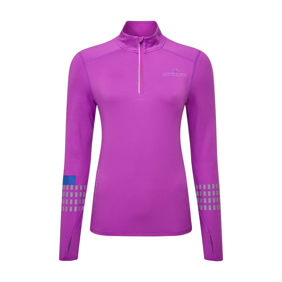 Front view of a Ronhill Women's Tech Afterhours 1/2 Zip Tee in the Thistle/Cobalt/Reflect colourway (8047267807394)