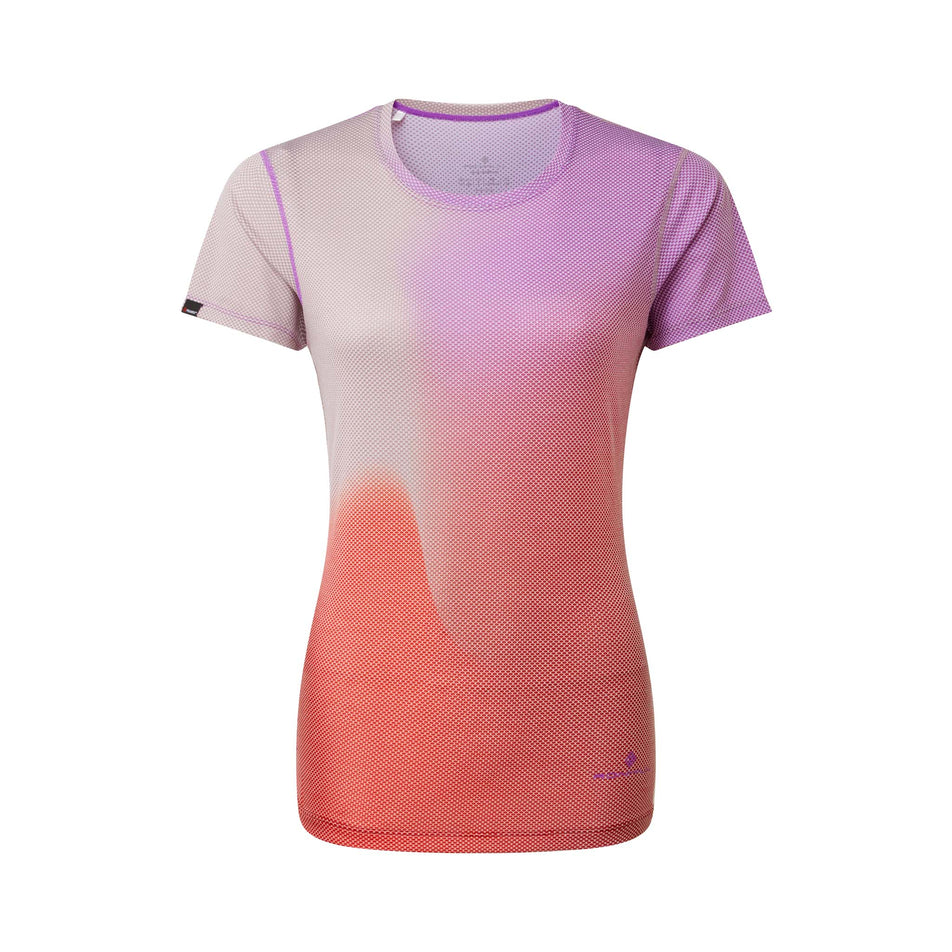 Front view of a Ronhill Women's Tech Goldenhour Tee in the Jam/Stardust Merge colourway. (8031399248034)