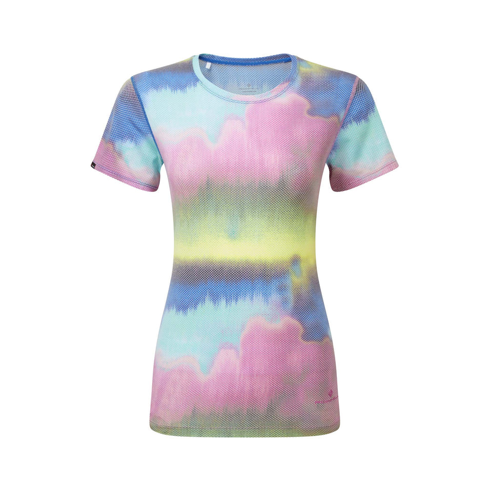 Front view of a Ronhill Women's Tech Golden Hour Tee in the Multi Mirage colourway (8159330271394)