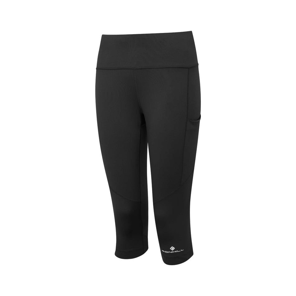 Front view of the Ronhill Women's Tech Capri in the Black/Bright White colourway (8160832422050)