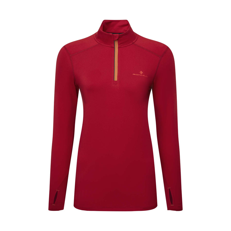 Front view of a Ronhill Women's Core Thermal 1/2 Zip in the Jam/Flame colourway (8048073605282)