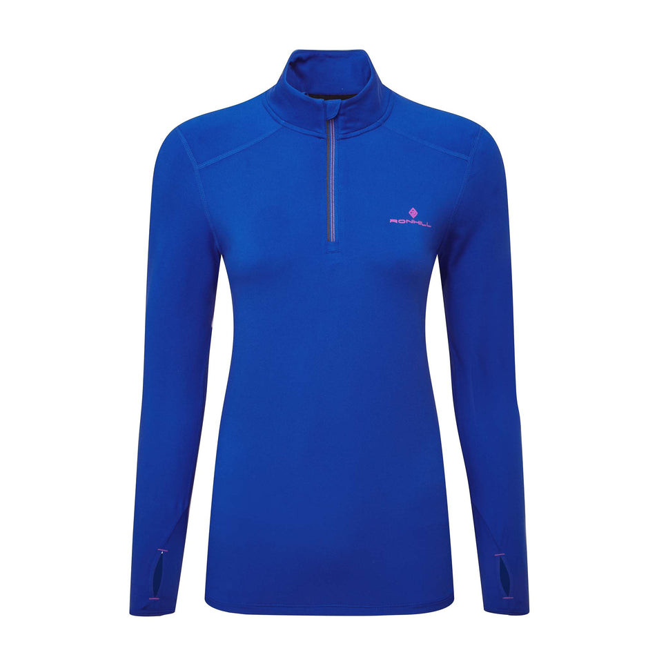 Front view of a Ronhill Women's Core Thermal 1/2 Zip in the Cobalt/Thistle colourway (8032082264226)