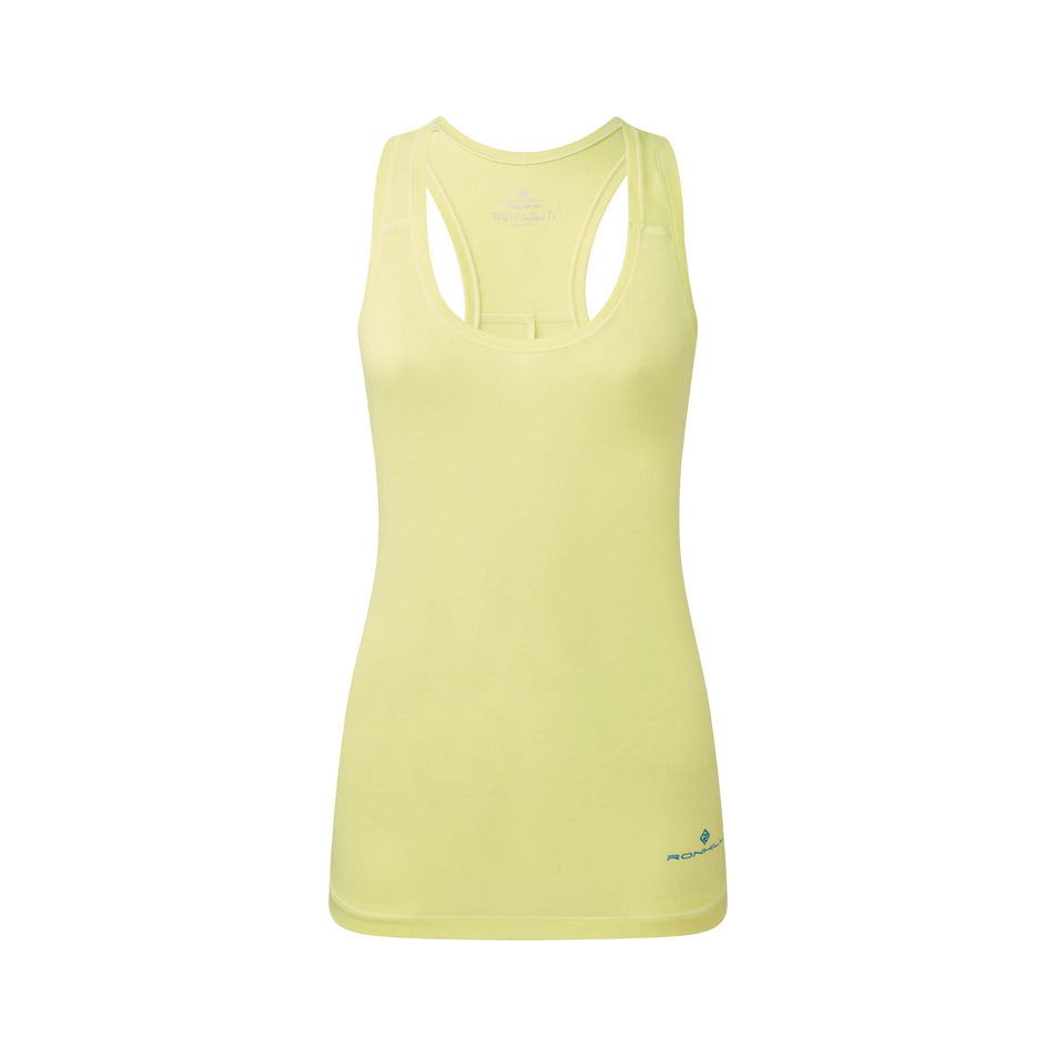 Front view of a Ronhill Women's Tech Tencel Vest in the Zest Marl/Electric Blue colourway (8159380537506)