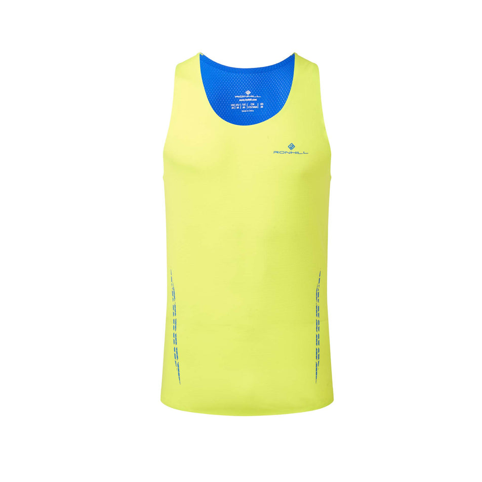Front view of the Ronhill Men's Tech Race Vest in the Citrus/Azurite colourway (8159247171746)