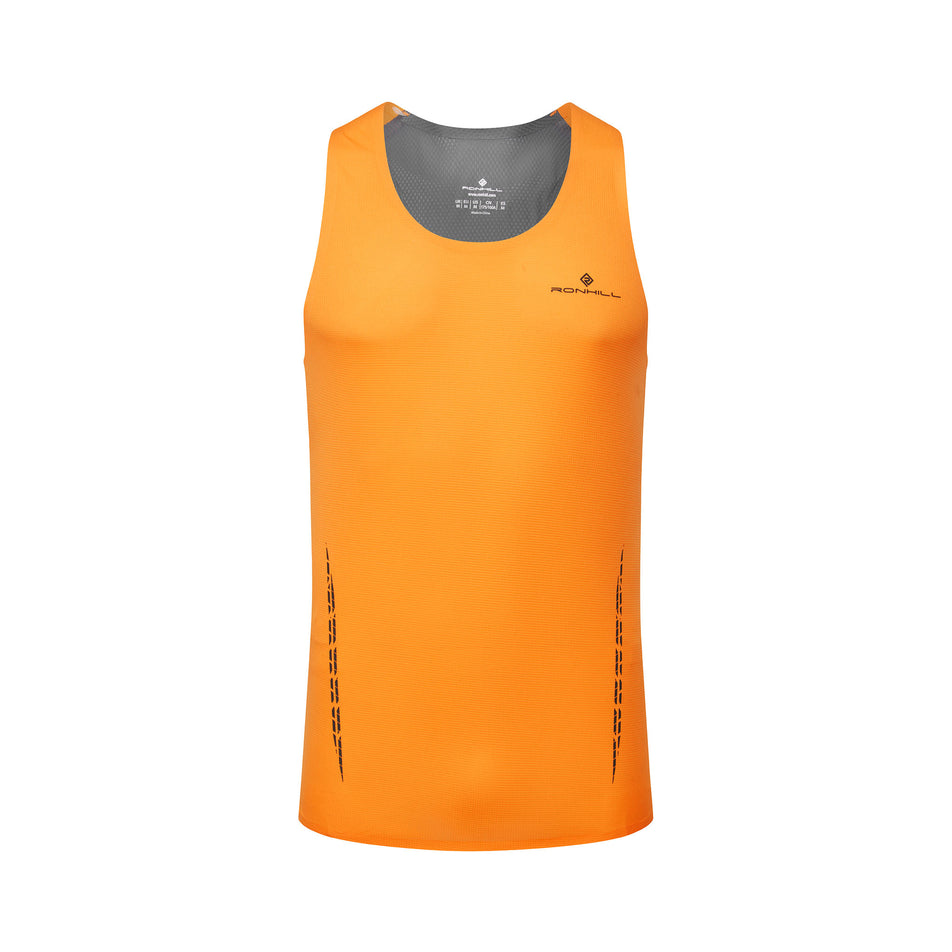 Front view of a Ronhill Men's Tech Race Vest in the Tangelo/Artemis colourway. (8563607109794)