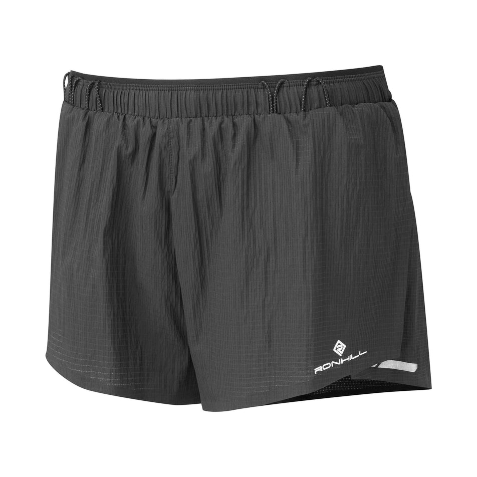 Front view a Ronhill Women's Tech Race Short in the All Black colourway (8157947527330)
