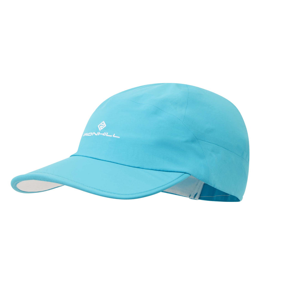 Front view of a Ronhill Unisex Sunlight Cap in the Cyan/Bright White colourway (8175670984866)