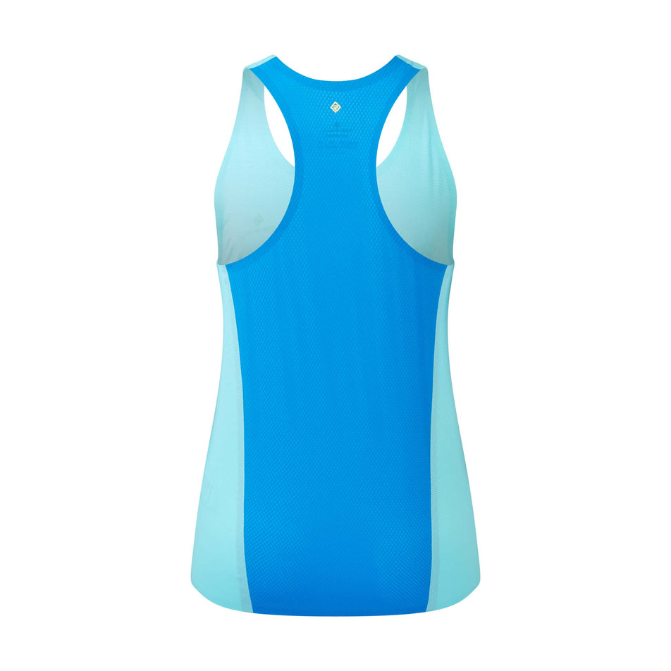 Back view of a Ronhill Women's Tech Race Vest in the Aquamint/Electric Blue colourway. (8157941760162)