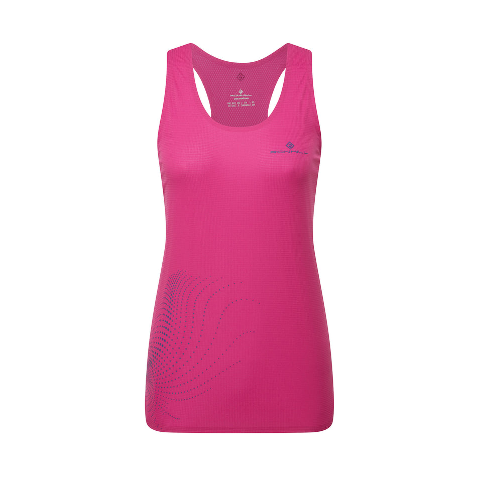 Front view of the Ronhill Women's Tech Race Vest in the Exuberance/Classic Blue colourway.