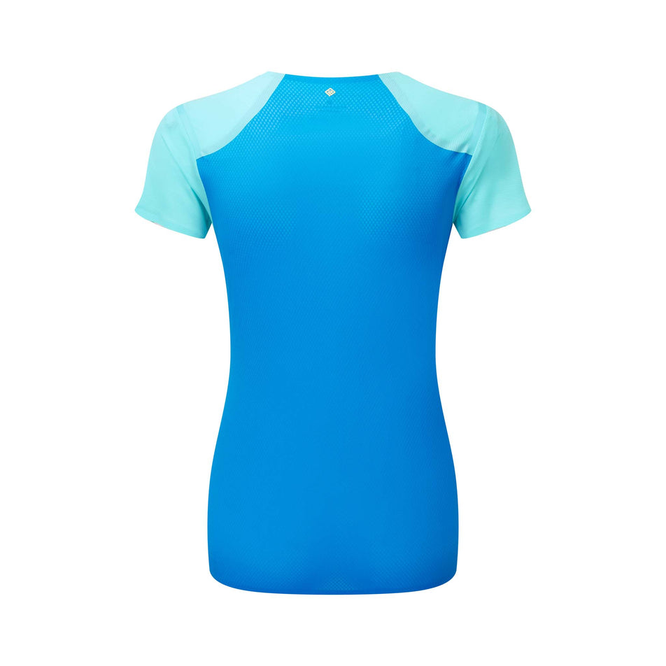 Back view of a Ronhill Women's Tech Race S/S Tee in the Aquamint/Electric Blue colourway (8158807326882)