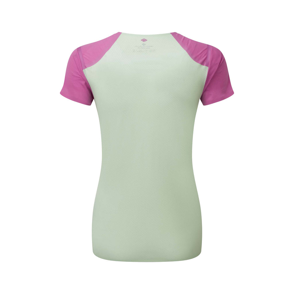 Back view of a Ronhill Women's Tech Race S/S Tee in the Fuchsia/Honeydew colourway (8158803427490)