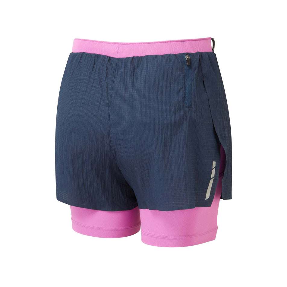 Back view of the Ronhill Women's Tech Race Twin Short in the Dark Navy/Fuchsia colourway (8159320768674)