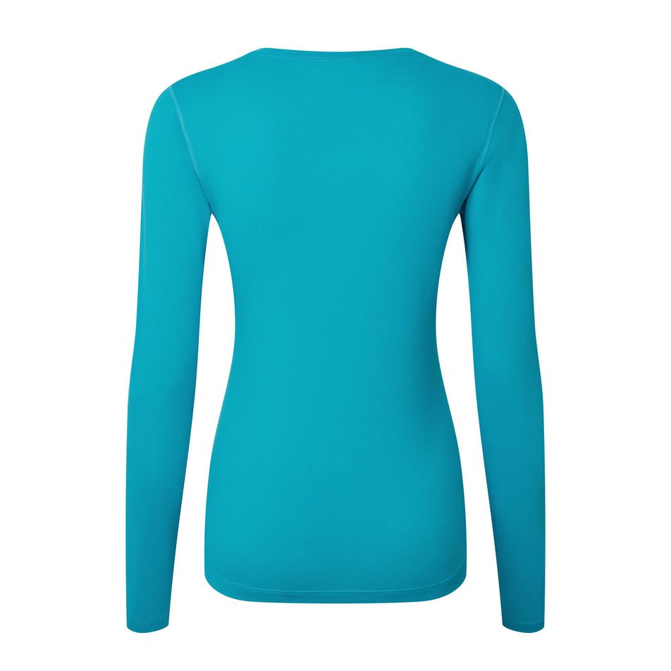 Back view of a Ronhill Women's Core L/S Tee in the Azure/Bright White colourway (8159242420386)