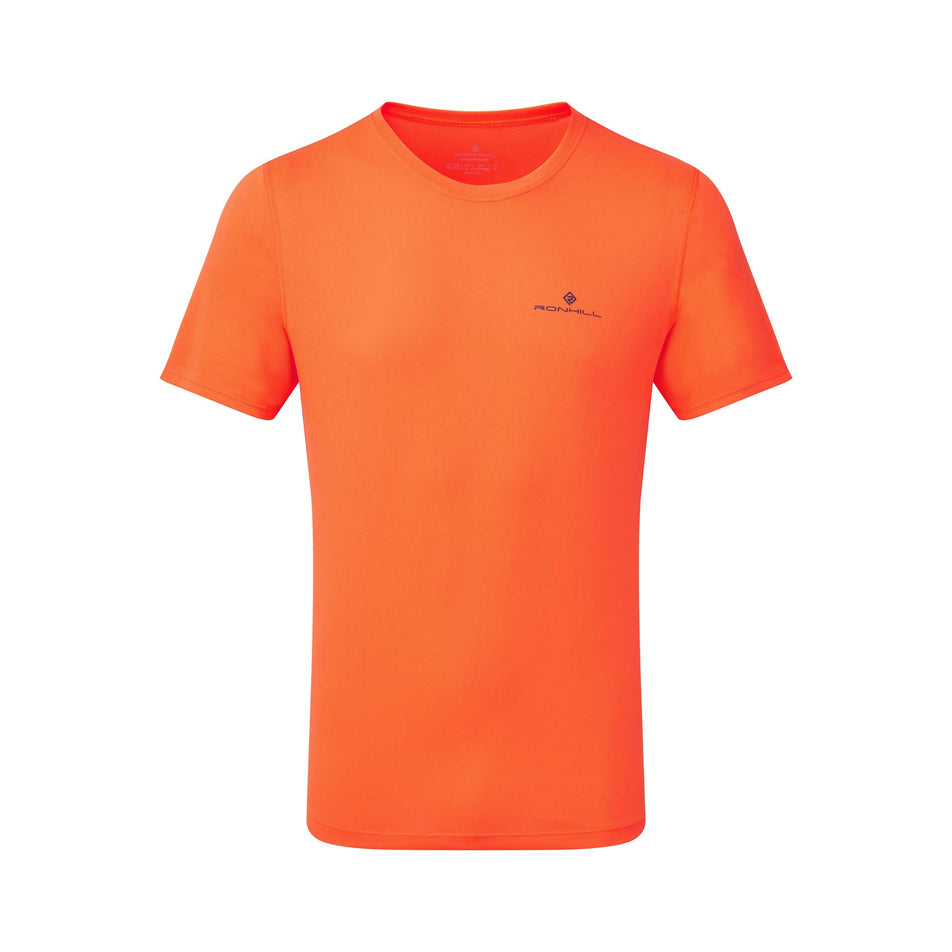 Front view of a Ronhill Men's Core S/S Tee in the Fluo Orange/Legion colourway (8160893599906)