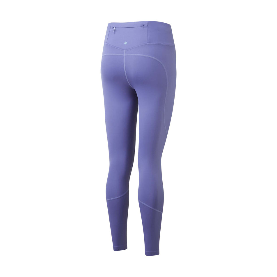 Back view of the Ronhill Women's Tech Tight in the Dark Periwinkle/Aquamint colourway. Model us also wearing a Ronhill top and Altra running shoes. (8158835572898)