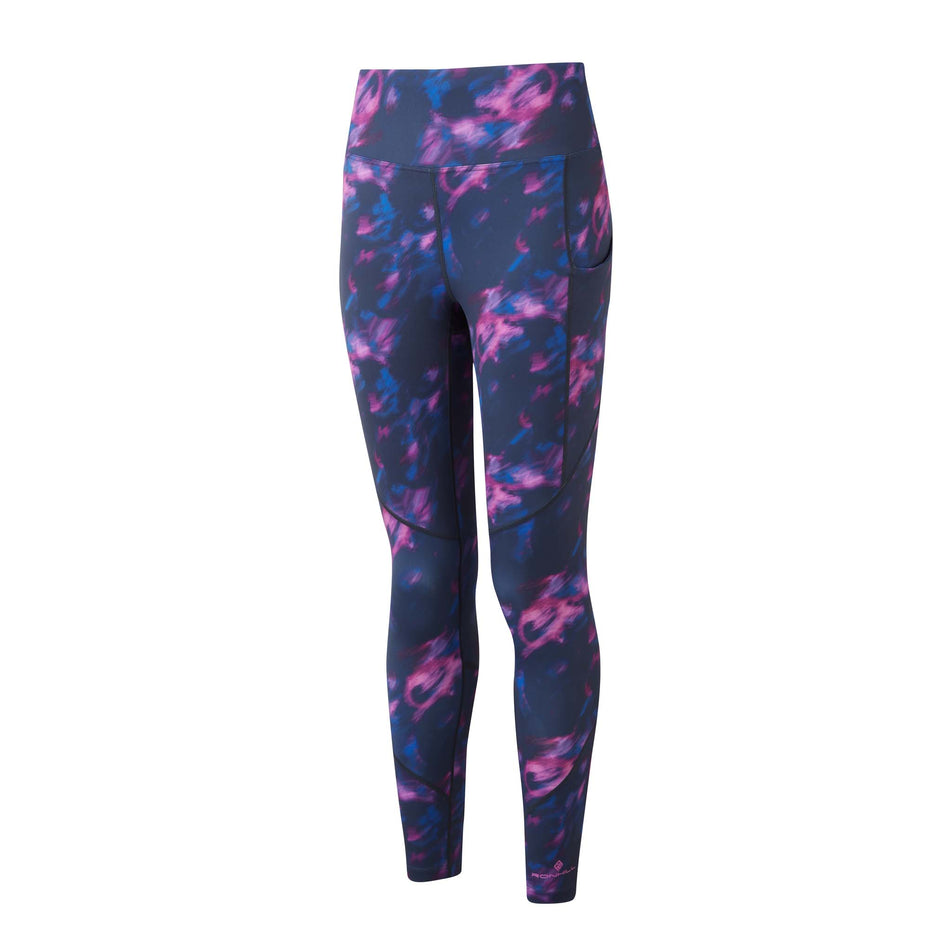 Front view of the Ronhill Women's Tech Tight in the Dark Navy Blur colourway (8171499061410)