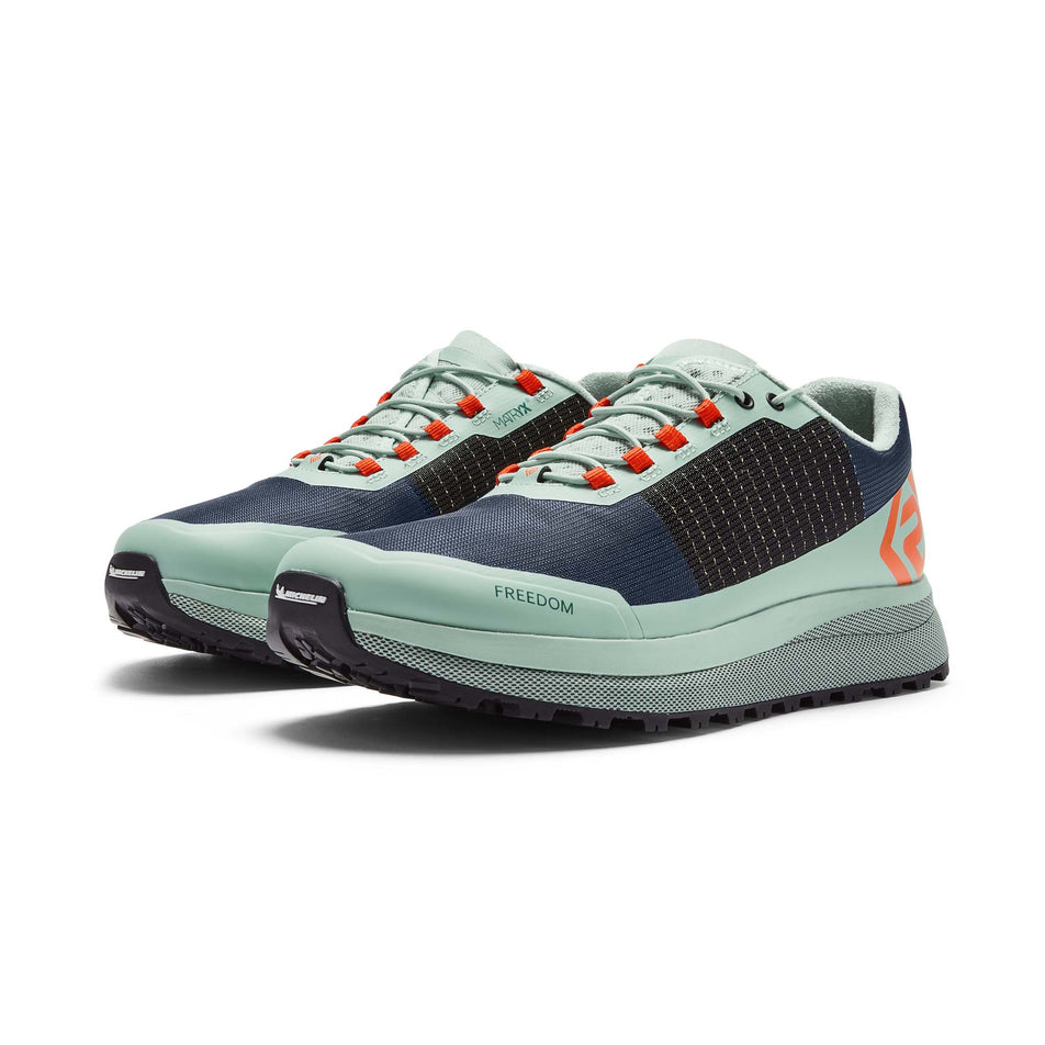A pair of Ronhill Women's Freedom Running Shoes in the Teal/Eggshell/Pastel Red colourway (8192906100898)