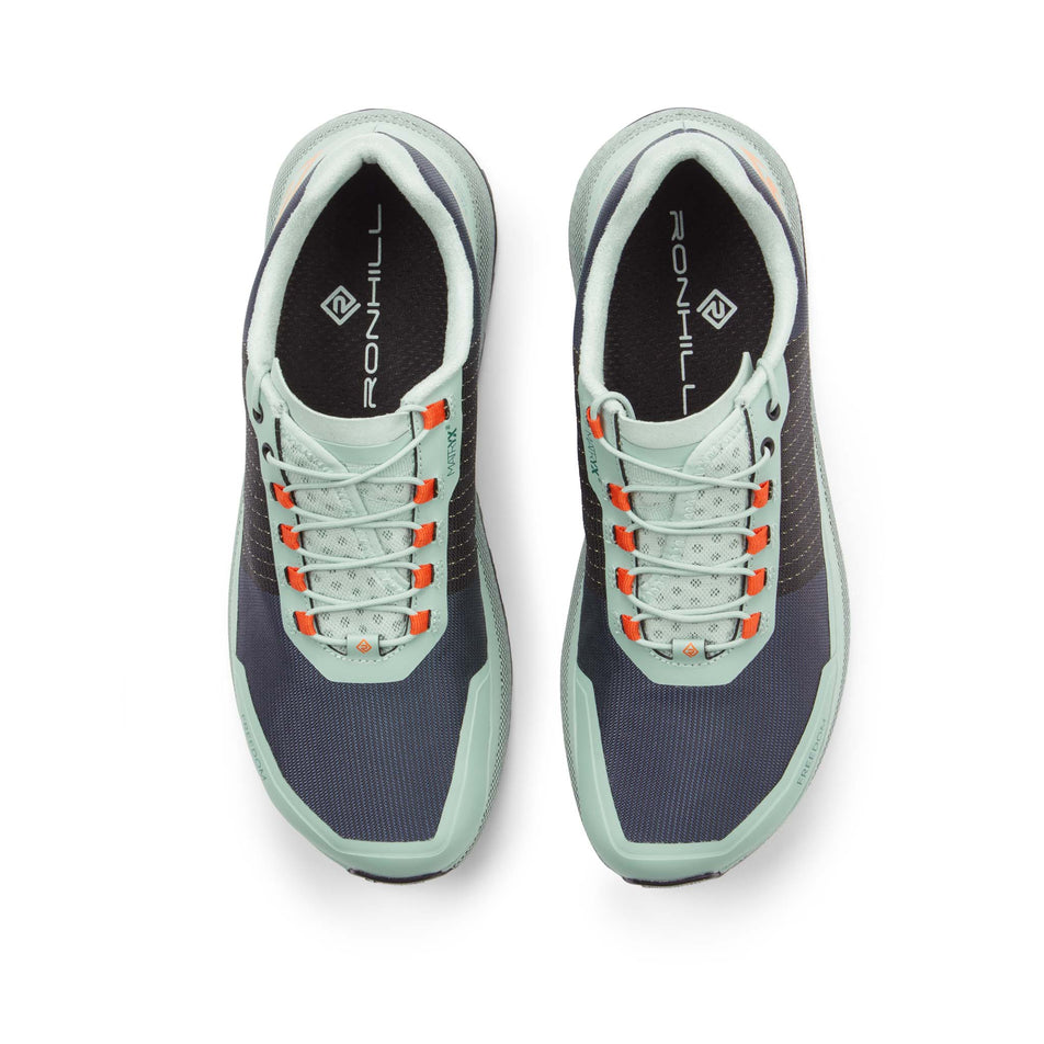 The upper of a pair of Ronhill Women's Freedom Running Shoes in the Teal/Eggshell/Pastel Red colourway (8192906100898)