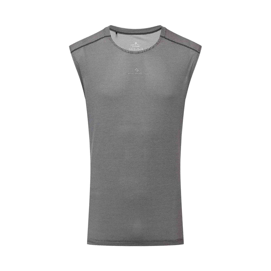 Front view of the Ronhill Men's Tech Golden Hour Tank in the Black/Matrix colourway. (8565239283874)