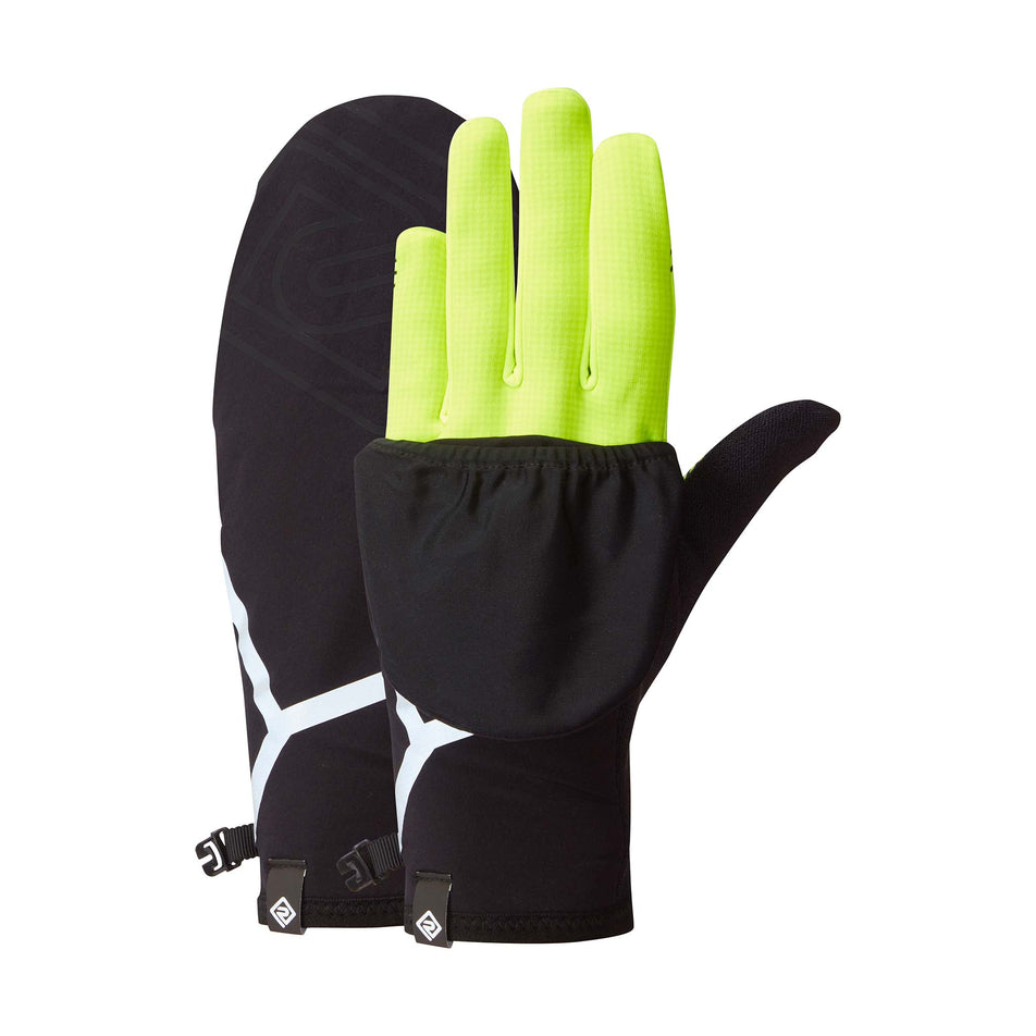 A pair of the Ronhill Unisex Wind-Block Convertible Glove in the Fluo Zest/Black colourway.