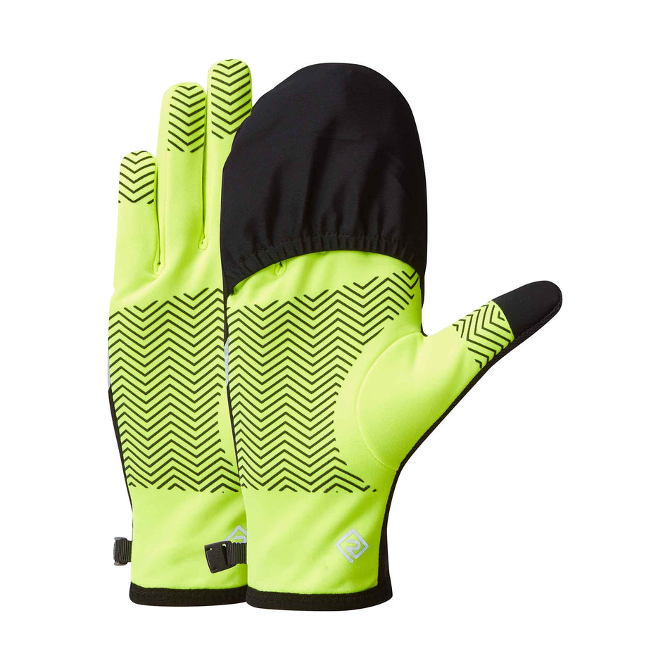 A pair of the Ronhill Unisex Wind-Block Convertible Glove in the Fluo Zest/Black colourway.