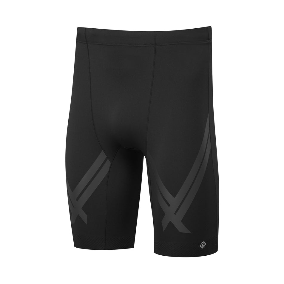 Front view of the Ronhill Men's Tech Race Half Tight in the All Black colourway.