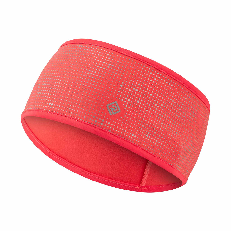 Front view of the Ronhill Unisex Reflect Headband in the Hot Coral/Reflect colourway.