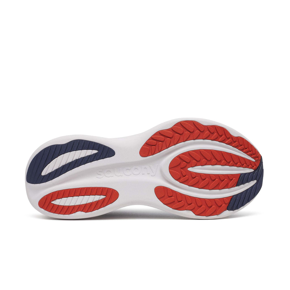 The outsole of the right shoe from a pair of Saucony Men's Triumph 24 Running Shoes in the Lapis/Silver colourway.