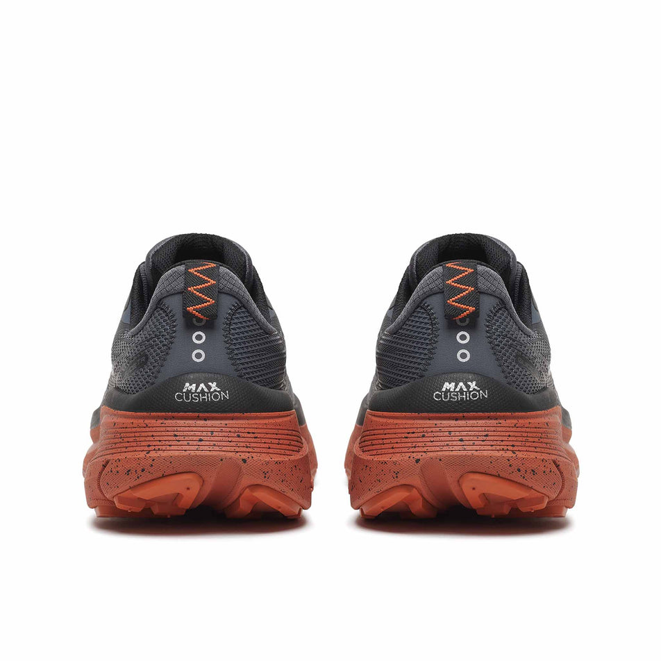 The back of a pair of Saucony Men's Guide TR Running Shoes in the Carbon/Rust colourway.