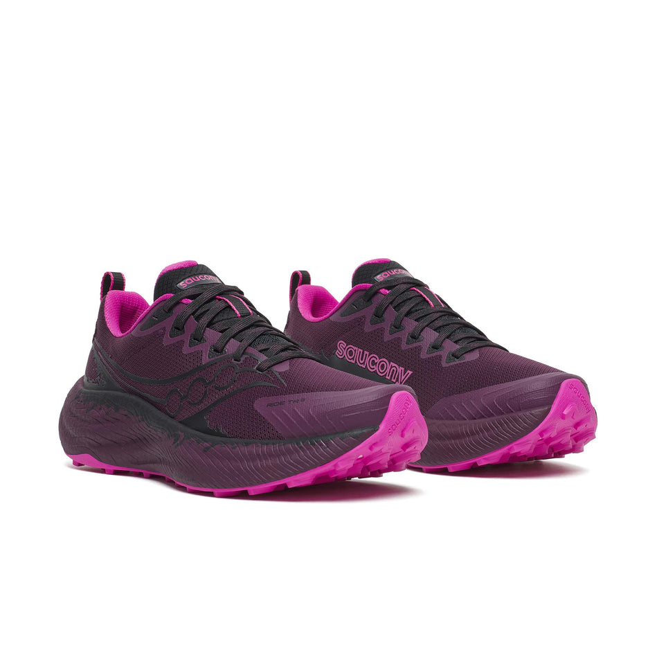 A pair of Saucony Women's Ride TR3 Running Shoes in the Eggplant/Black colourway.
