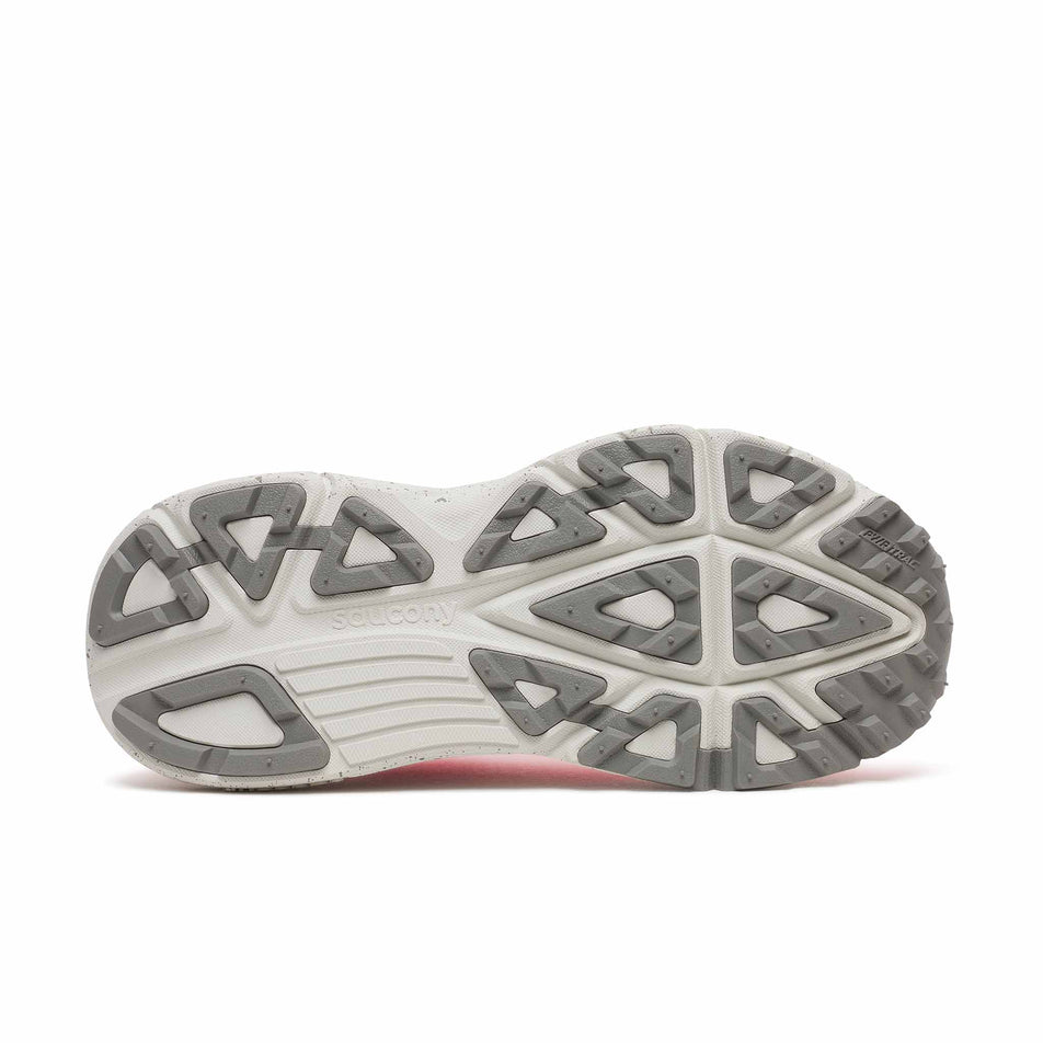 The outsole of the right shoe from a pair of Saucony Women's Guide TR Running Shoes in the Vizired/Gold colourway.