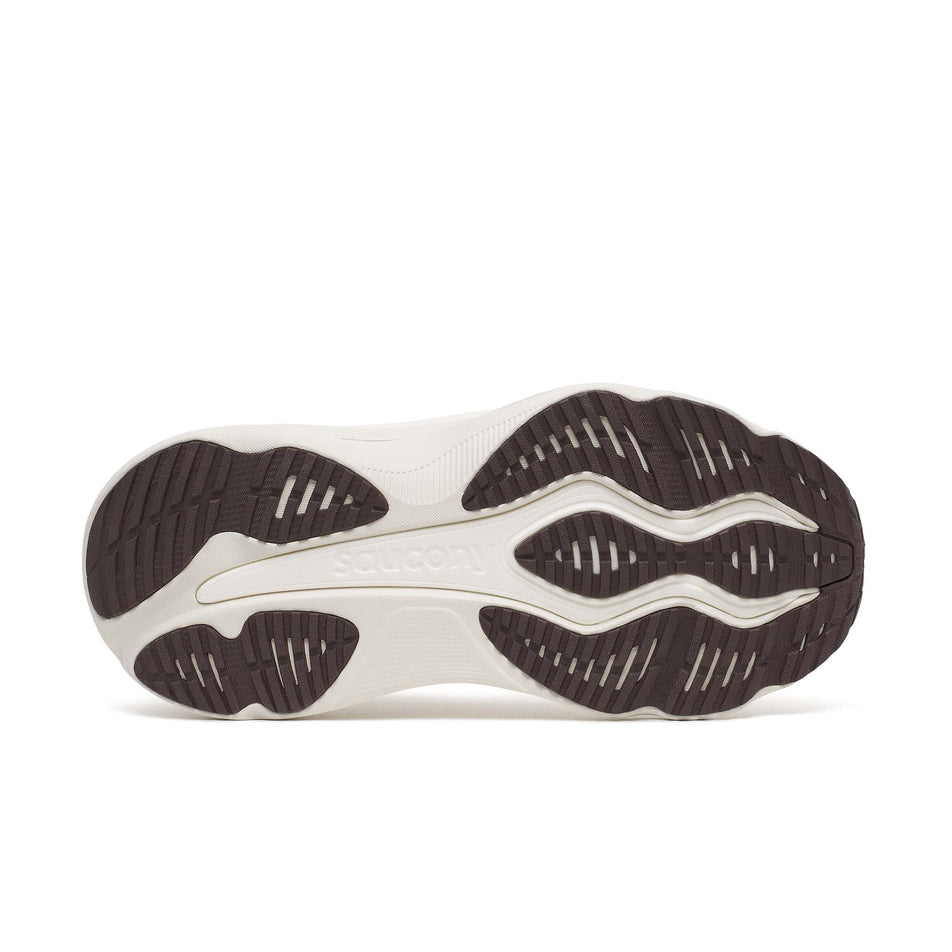 The outsole of the right shoe from a pair of Saucony Men's Hurricane 26 Running Shoes in the White/Quartz colourway.