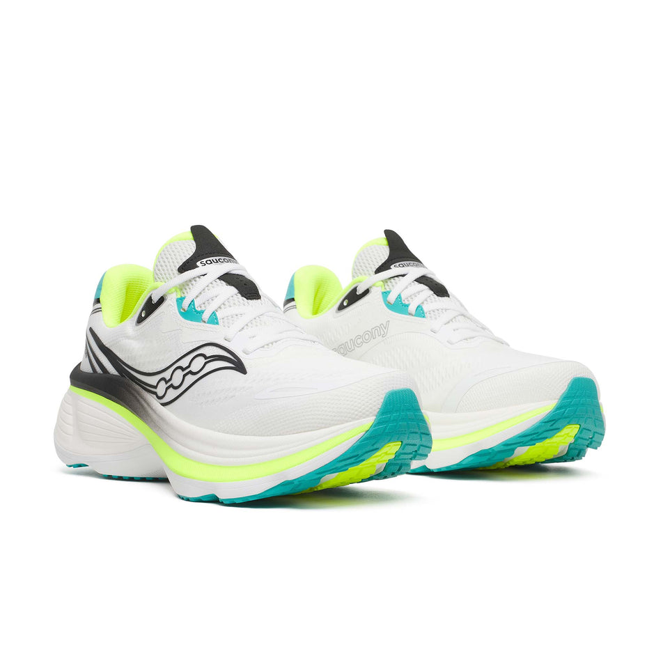 A pair of Saucony Men's Hurricane 26 Running Shoes in the White/Citron colourway.
