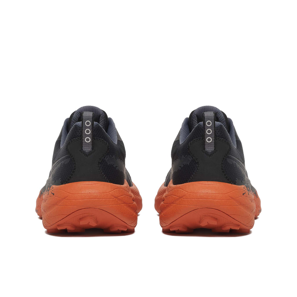 The back of a pair of Saucony Men's Ride TR3 Running Shoes in the Black/Rust colourway.